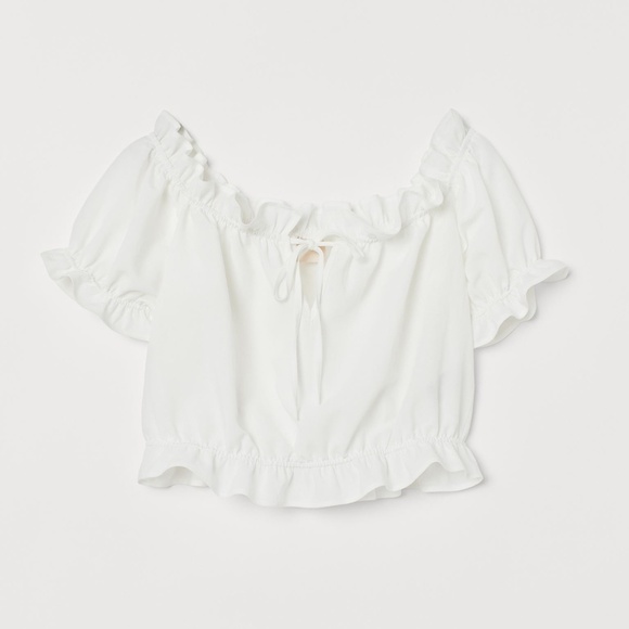 H&M Short Blouse with Ruffles bohemian white linen cotton blend - Picture 2 of 10